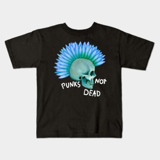 Punks not dead skull and blue flower Kids T-Shirt